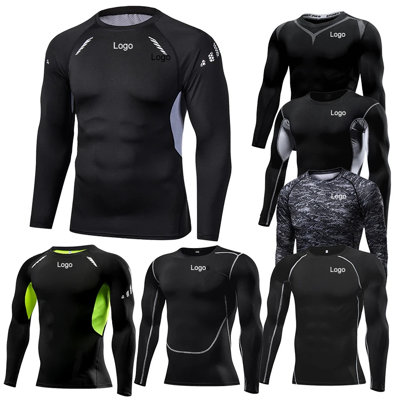 Plus Size S-3XL Compression Polyester Tee Shirt Long Sleeve T-shirt Fitness  Wear Gym Tshirt Sport Clothing Men