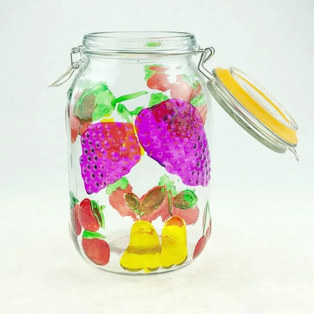 2L glass honey jar coloured  with glass lid  metal clip plastic gasket