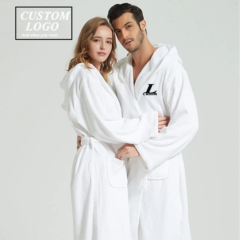 Hotel white hooded bathrobe cotton .100% cotton terry unisex hotel spa bathrobes bath robe custom bathrobes with logo for hotel