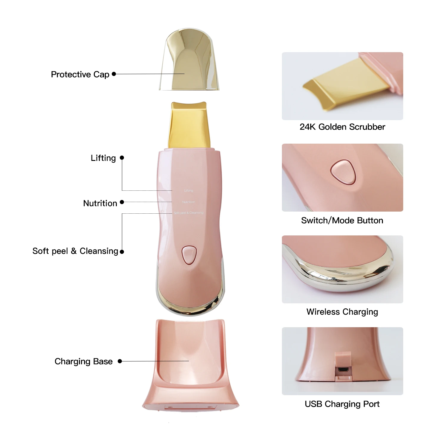 Promotional Price Deep Cleansing Ultrasonic Facial Scraper Skin Scrubber Exfoliators Ultrasonic Face Tools Skin Scrubber