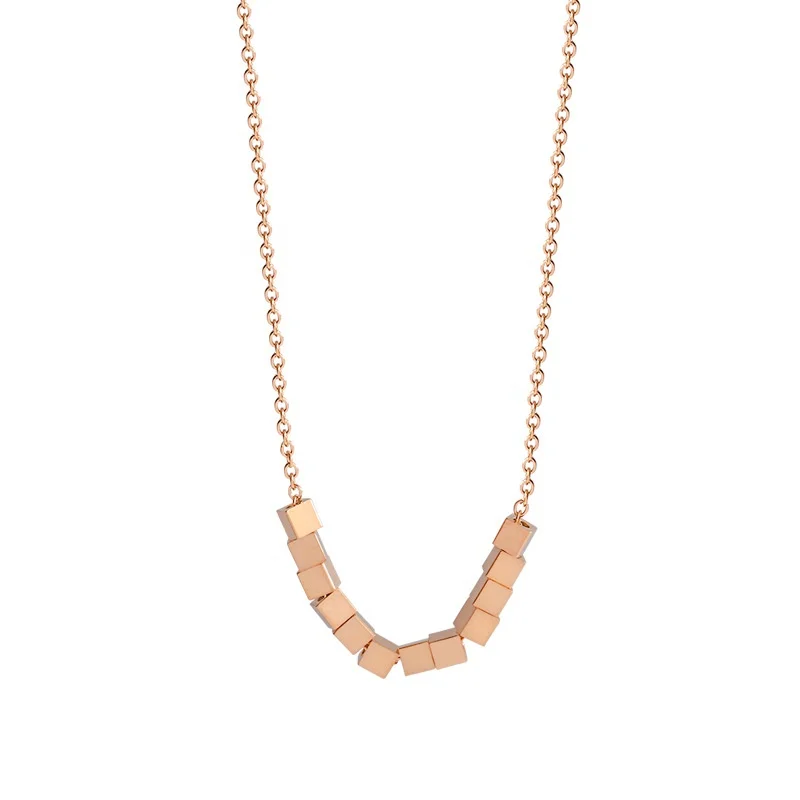 
Korean Style Small Cube Clavicle Chain Rose Gold Necklace 18k plated for Minimalist 