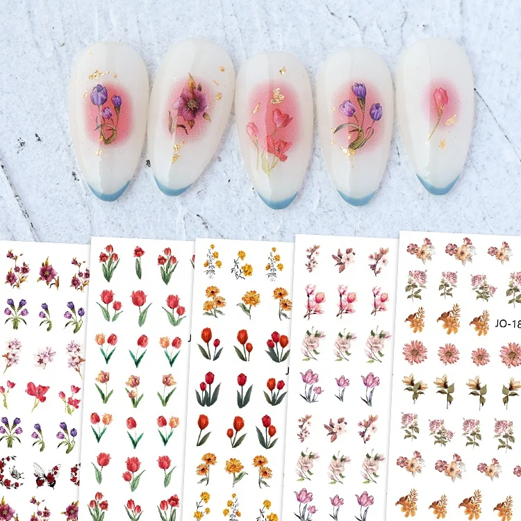 Paso Sico Beautiful Flowers Multi Designs Spring Nails Decoration Self Adhesive Nail Art Sticker for Nails Supplies