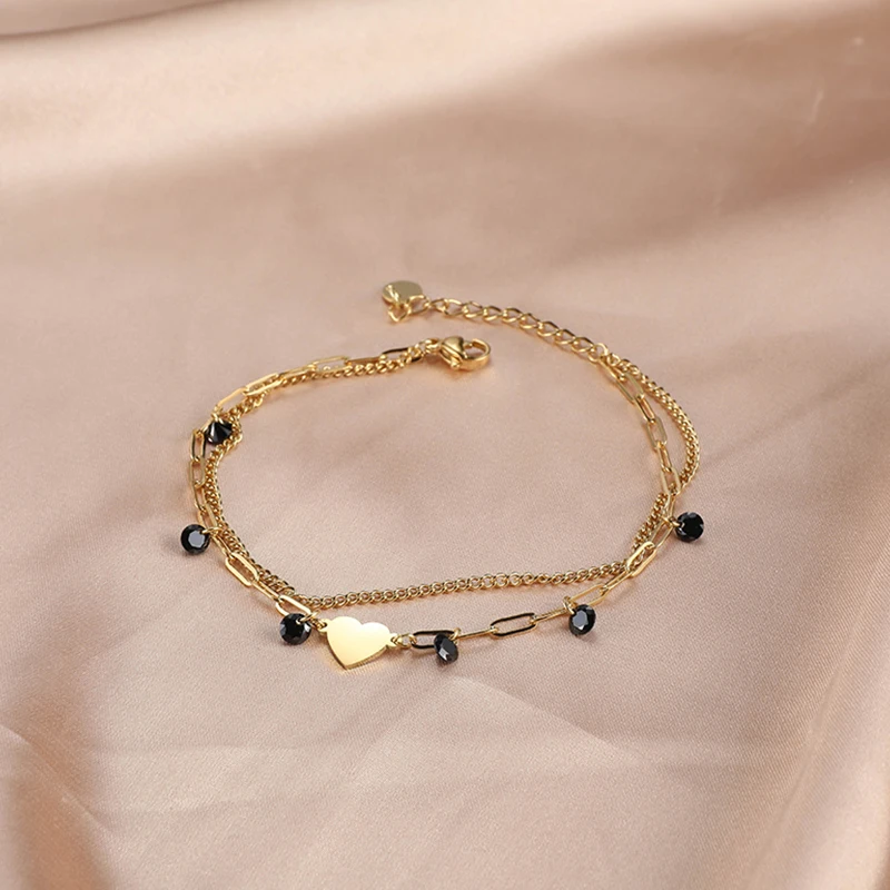 2023 Women Charming Stainless Steel 18k Gold Plated Black Zircon Bracelets for Woman Gift