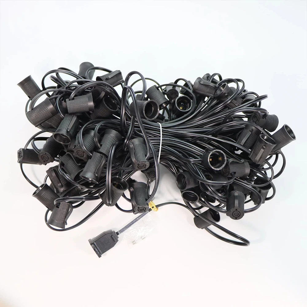 Black 500FT 12-Inch Spool String LED Lights 500 Sockets SPT-1 C7 Festoon Belt Spool Light