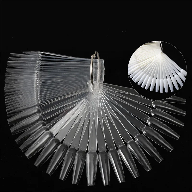 50pcs Ballet Fan-Shaped Nail Tips Display ABS Material Color Chart Artificial False Nail Art Display Tools