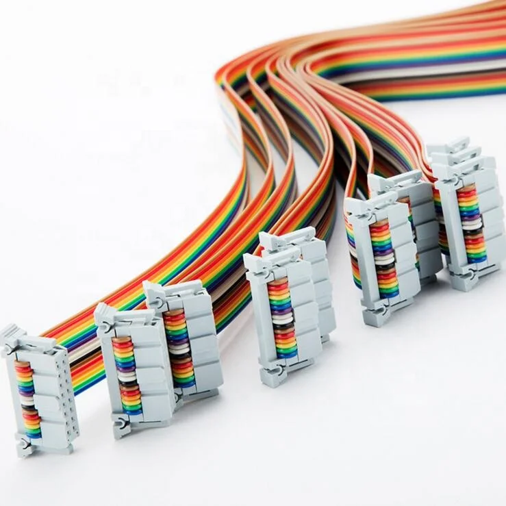 IDC Connector 0.635/1.27/1.0/2.0/2.54mm Rainbow Flat 6 8 10 12 16 20 26 30 40 60 64Pin Connectors Series IDC Flat Ribbon Cable