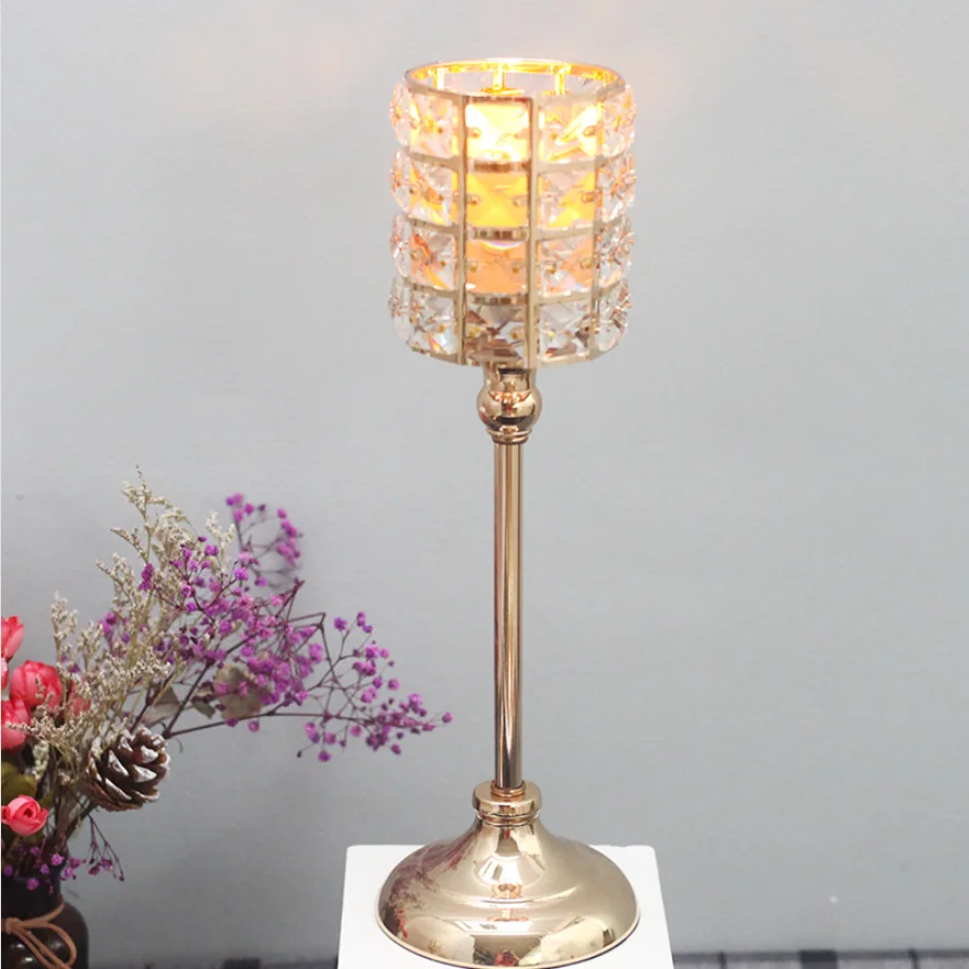 Wholesale Modern Home Decor  Metal Long Stem Blinking Crystals Candle Holder