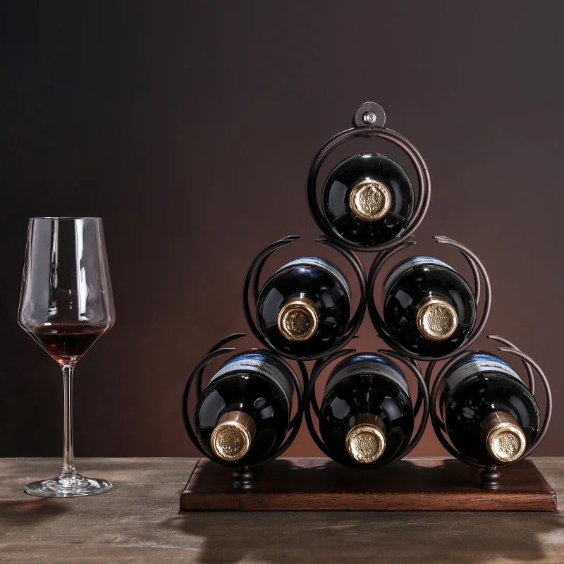 European and American style creative retro multi-bottle wine rack iron and solid wood  wine cabinet bar home decoration