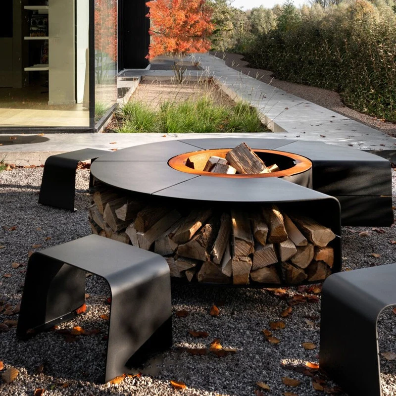 Custom Cast Iron Wood Burning Fireplace Fire Pit Furnture Outdoor Set