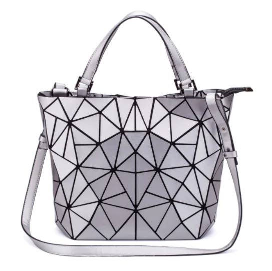 MOQ 1pcs backpag Fashion luxury women shoulder bags, radium archer geometric diamond grid pu dazzle color luminous tote handbags
