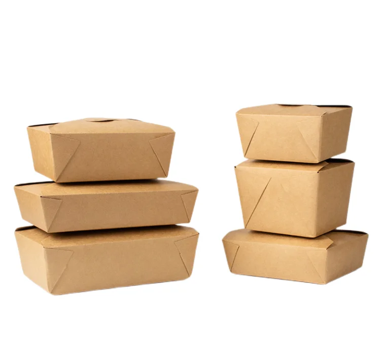 Disposable 100% Biodegradable Paper Box Takeaway Printed Kraft Paper Lunch Fast Food Container