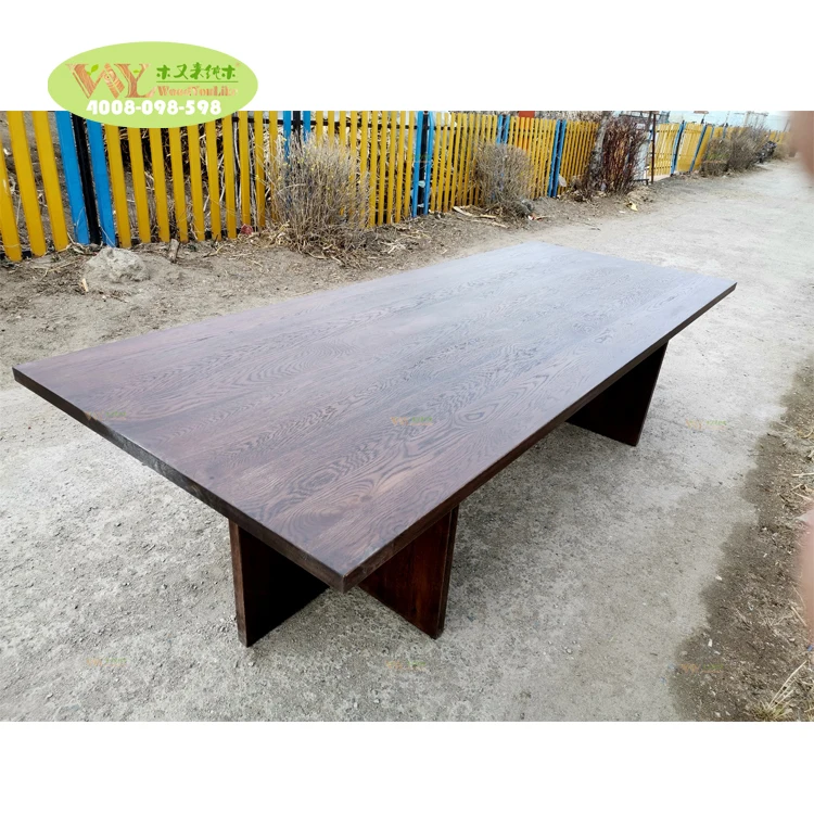 Hot Selling Full Stave Solid Wood Furniture Dark Stained Antique Oak Dining Table