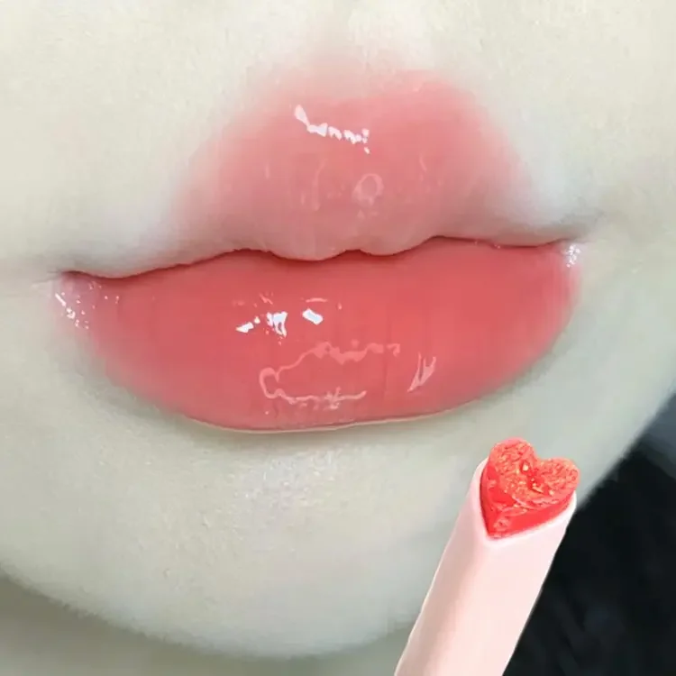 Heart-Shape Cute Vegan Glossy Lip Gloss Wholesale Private Label Makeup Waterproof Long Lasting Korean Liquid Lipstick
