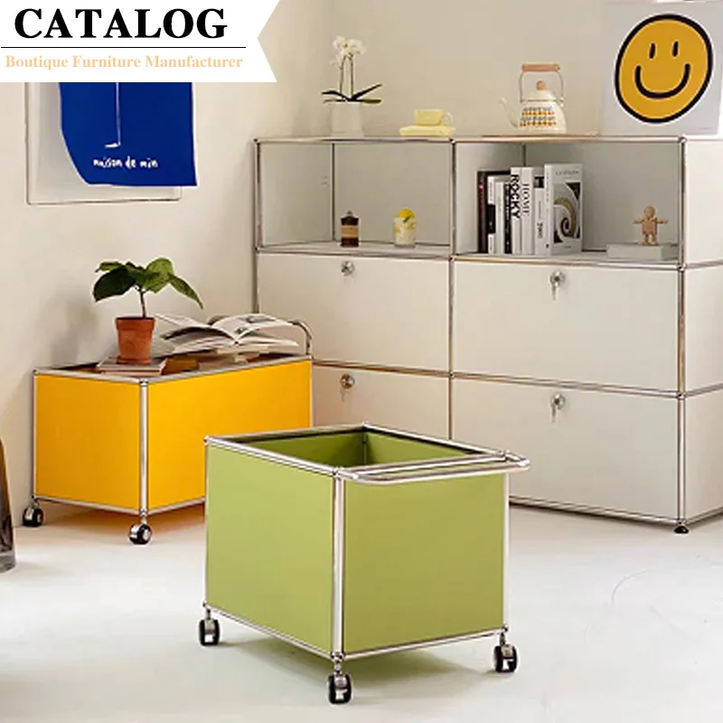 Modular Multi-functional Wheels Cart Stainless Steel Frame 3 Layers Rotating File Storage Trolley Cart