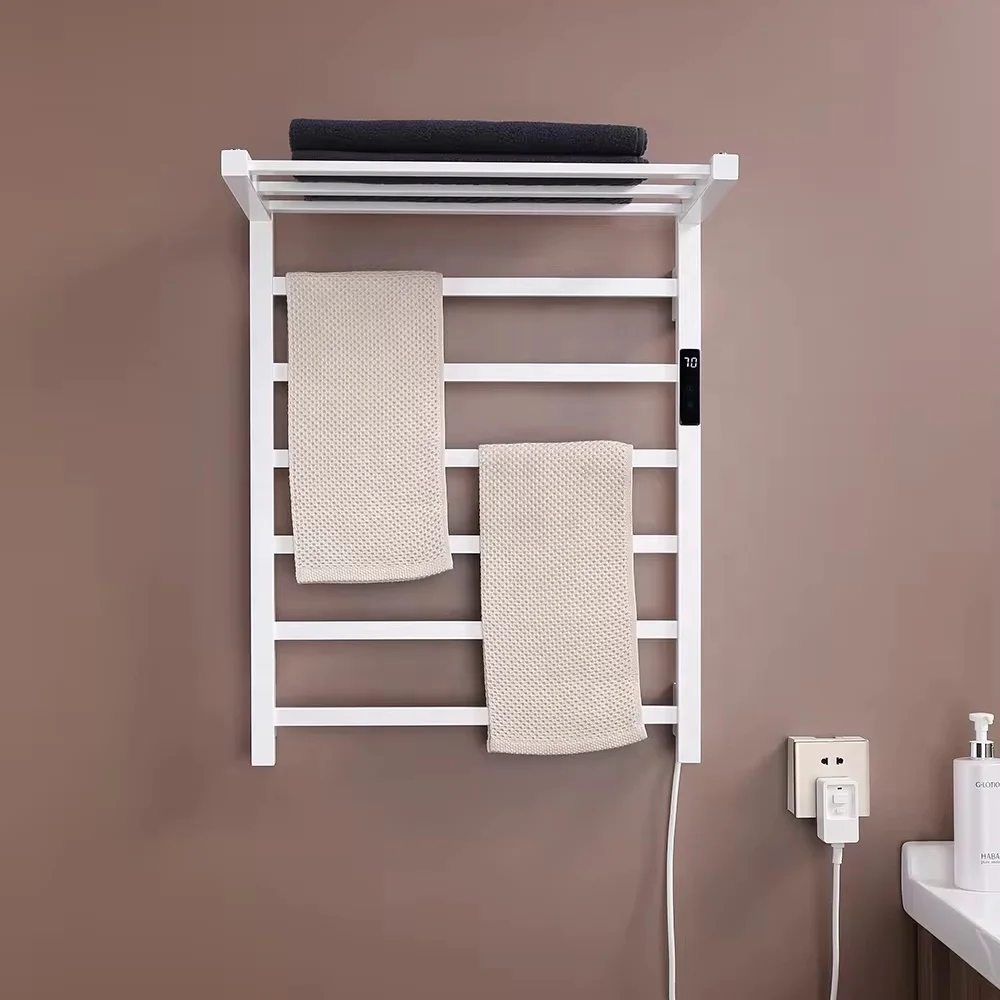 rail 304 stainless steel white bathroom towel rack towel rail wall mounted bathroom Electric Heating with Thermostat