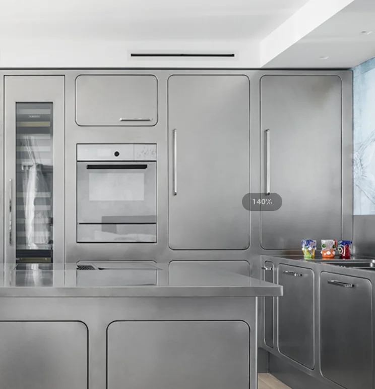 Modern Stainless Steel Kitchen Cabinet with High Pantry Home Hotel Apartment Villa Kitchen Cabinet