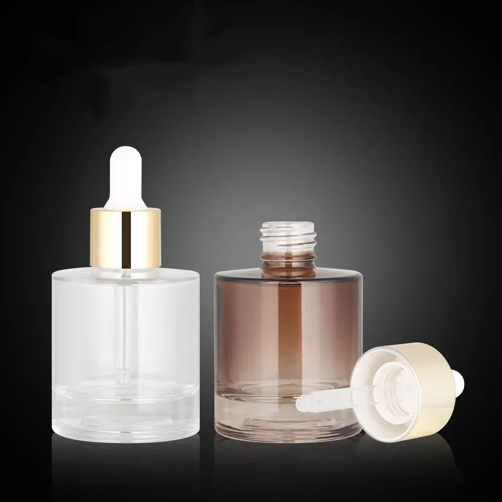 Cosmetic Skin Care Packaging 20ml 30ml Amber Clear Cylinder Hair Beard Essential Oil Serum Glass Dropper Bottle with Eye Dropper