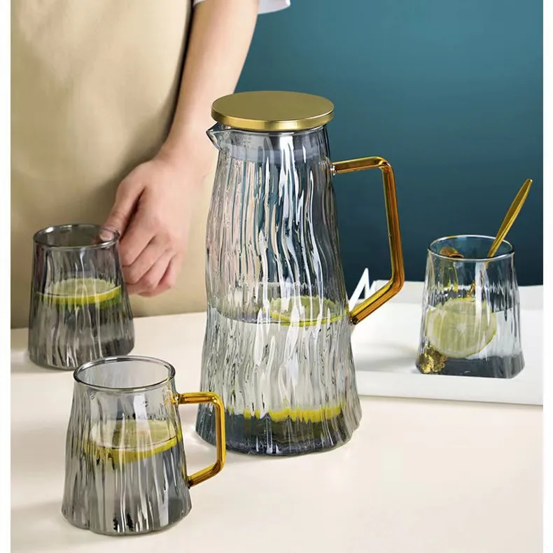 cheap promotional glass pitcher water jug glass tea pot costom glass water jug set