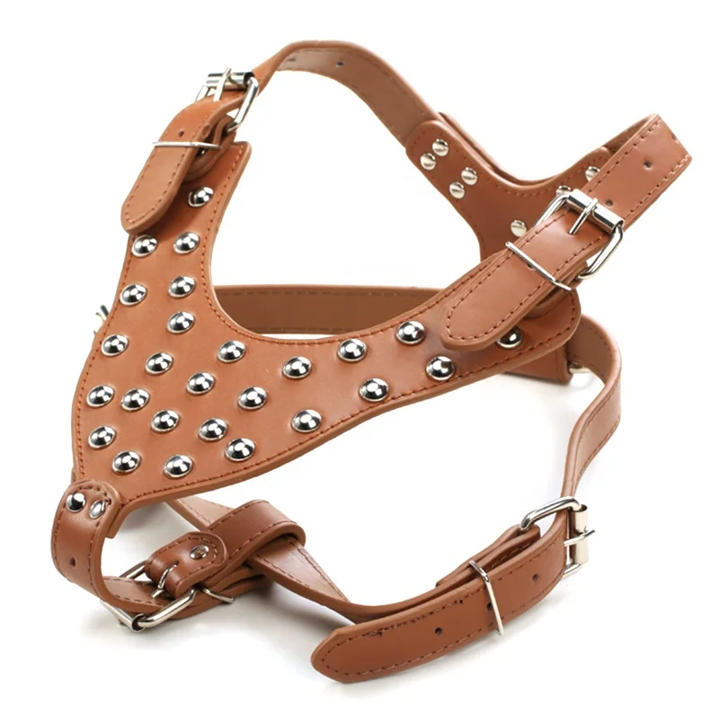 High Quality Metal Spike PU Leather Protective Large Dog Harness