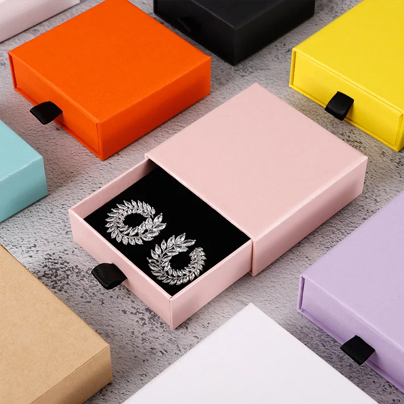 New Logo Custom Cardboard Gift Jewelry Packaging Boxes  Ring Bracelet Necklace Slide Drawer Box For Jewelry Packing