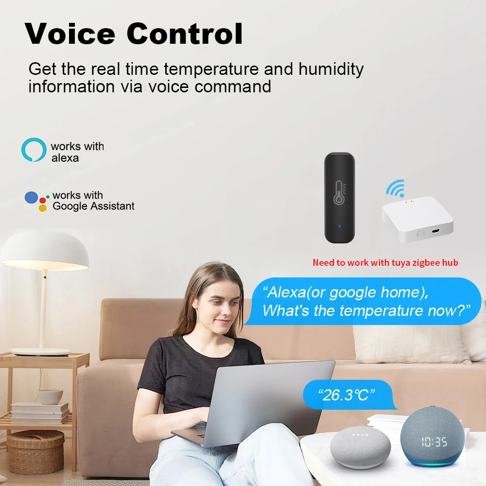 Недорогой и изысканный мини-датчик температуры Tuya Zigbee Заводская поставка черный корпус наружный Регистратор в помещении
