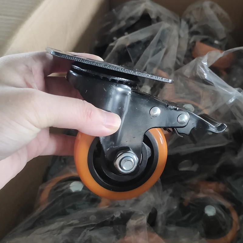 Orange rueda de pvc Medium duty Swivel type caster wheels with brake heavy duty