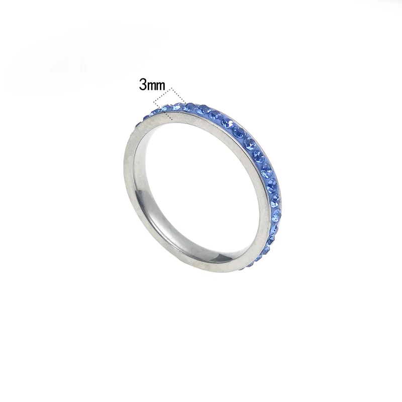 Clay Stone Blue Zirconia Dainty Aesthetic Ring 3Mm Stainless Steel Jewelry Thin Band Ring