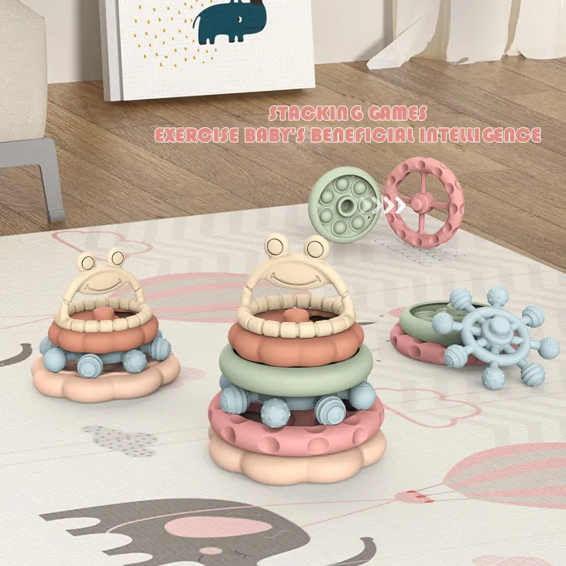 Eco-Friendly Silicone Stacking Rings Brain-Boosting and Motor Skills Development Toy for Children  Silicone baby