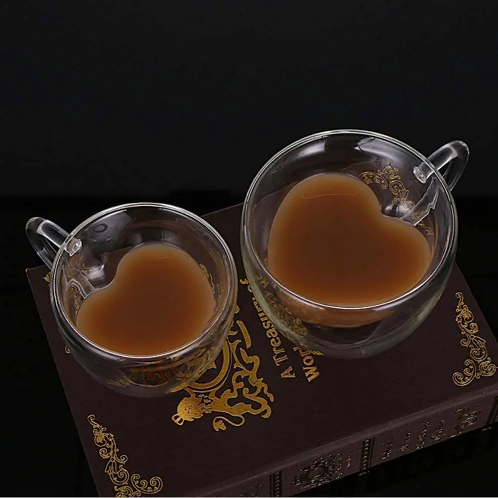
Creative 240ml Clear Glasses Mug Gift Tea Beer Transparent Love Coffee Cup Double Wall Heart Shaped Glass Mug 