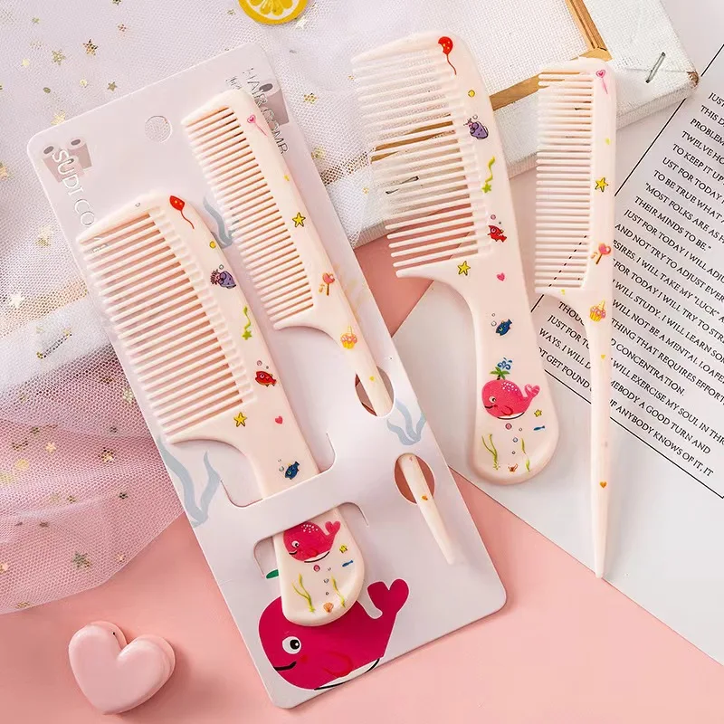 New 2024 Cartoon 2Pcs/Set Child Girls Hair Styling Combs Set fine teeth cute student pointed tails 2 comb mirror sets