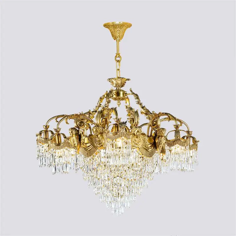 French All-Copper Lamp European-Style Retro for Villa Duplex Living Room Dining Room Bedroom Palace with LED Light Source