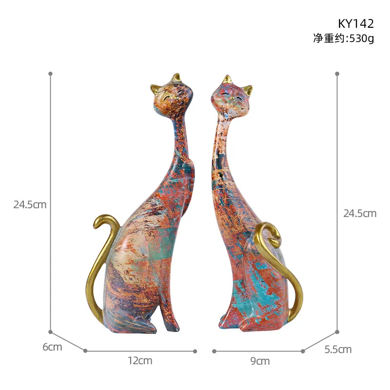 wholesale Two Oil Painting Art Resin Sculpture Statue deer set Cats for Home Hotel Bookshelf lover cat gift Desktop Decoration