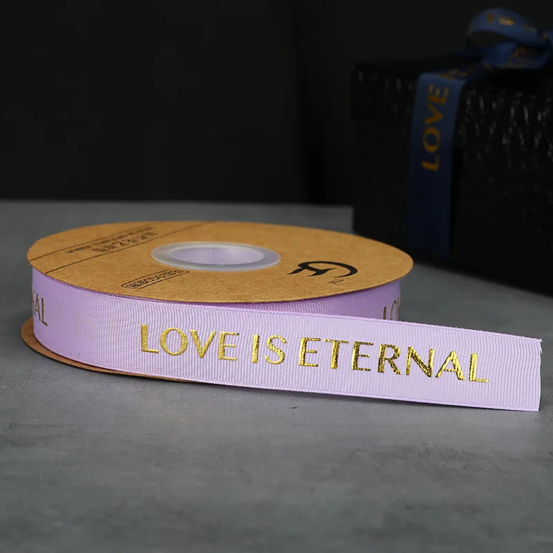 Custom Brand Logo ribbed band Garment Print Label Ribbon With Logo 3D Gold Foil Branded for Packing Decoration, Wedding, Gift