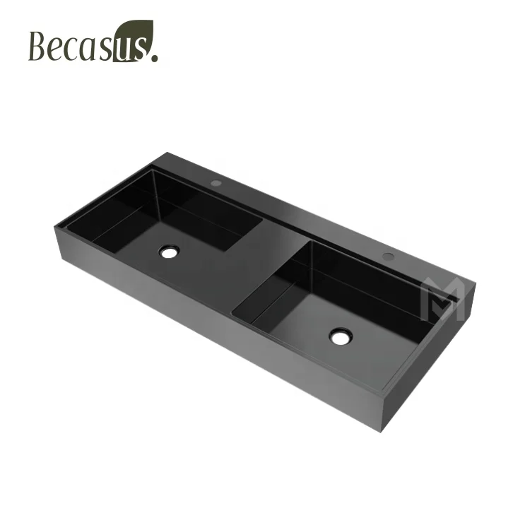 Bathroom Washroom Lavatory Toilet Countertop Stainless Steel 304 Wash Hand Face Basin Sink With Two Faucet Holes