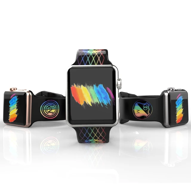 Двойной цвет лазерной гравировки Two Tone Радуга силиконовых наручных часов Apple Watch версии гравировка ремешок