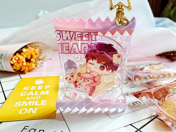 
Jinlei custom acrylic candy keychain printing plastic transparent acrylic candy bag inflatable charms as gift 