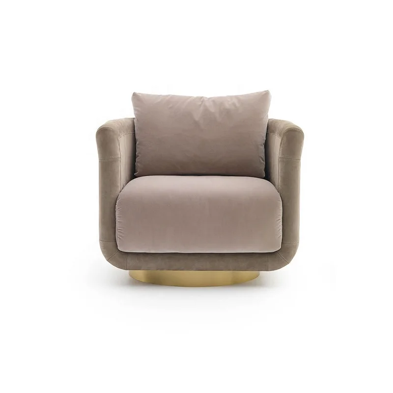 Foshan furniture wholesale sofas Italian style light elegance luxury modern  gold stainless steel round base  hotel furniture