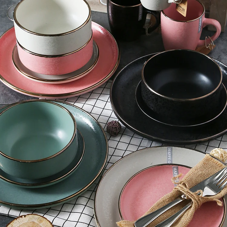 ceramic dinnerware set/wholesale chinese Matte ceramic tableware with metal glaze edge