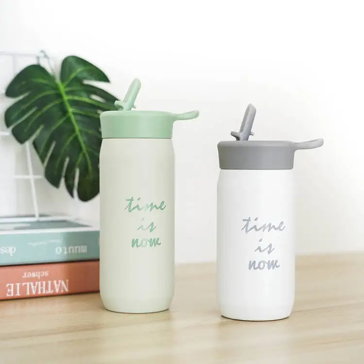 Thermos cup with straw high appearance level water cup portable mini small children and students fall proof cup