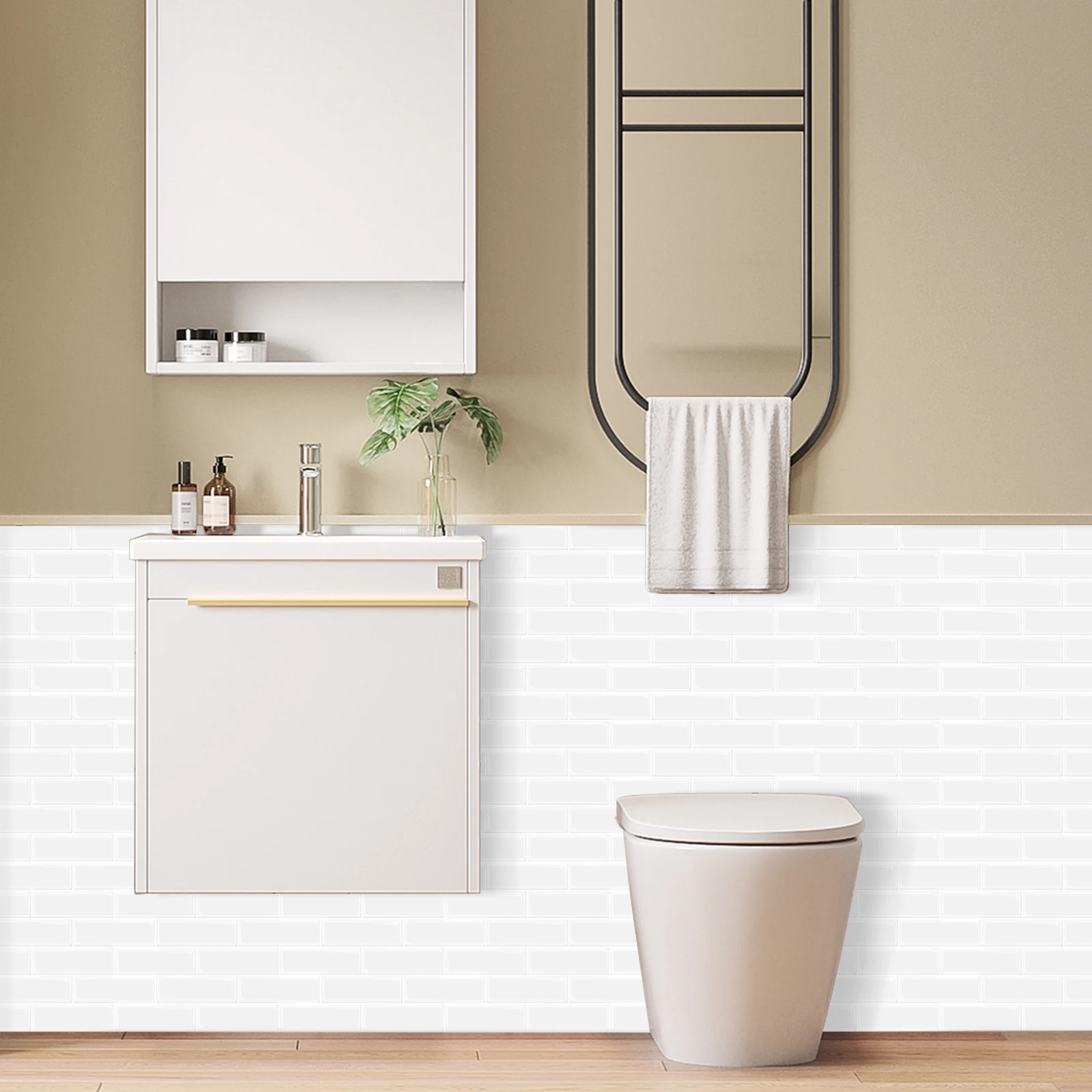 Self Adhesive Peel and Stick white Vinyl 3D Tile for Bathroom Kitchen Living Room Waterproof  Tile Stickers