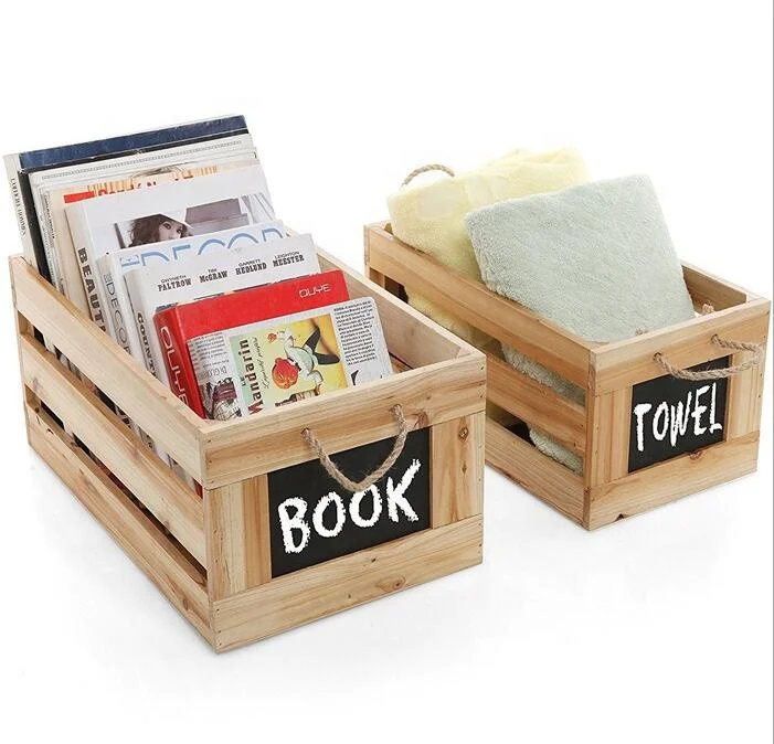 
Wholesale packing gift craft wooden Product storage vegetable fruit shipping crate box bins baskets with hand 