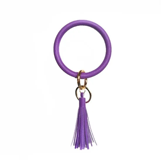 Hot selling PU leather wrist bracelet tassel keychain for women