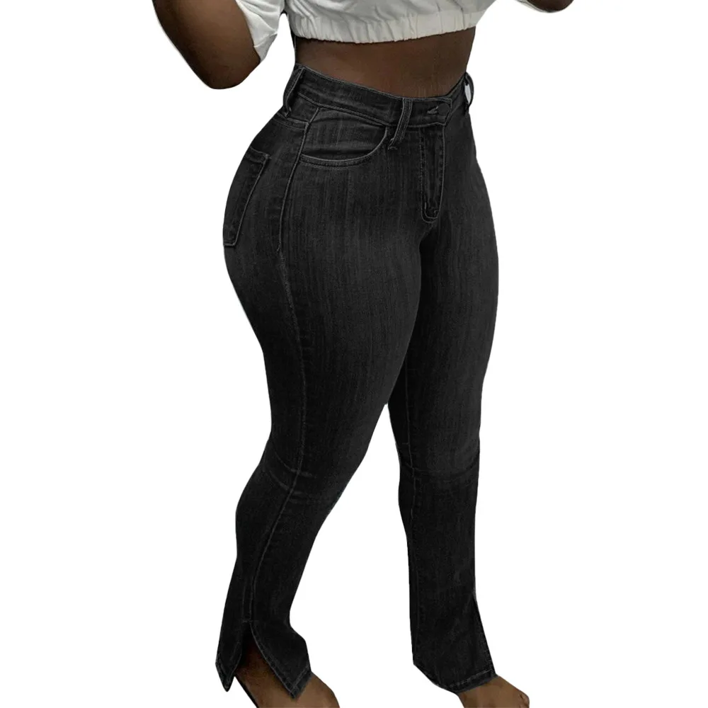 wholesale women fashion high waist skinny denim fabric pant black stylish jeans in bulk