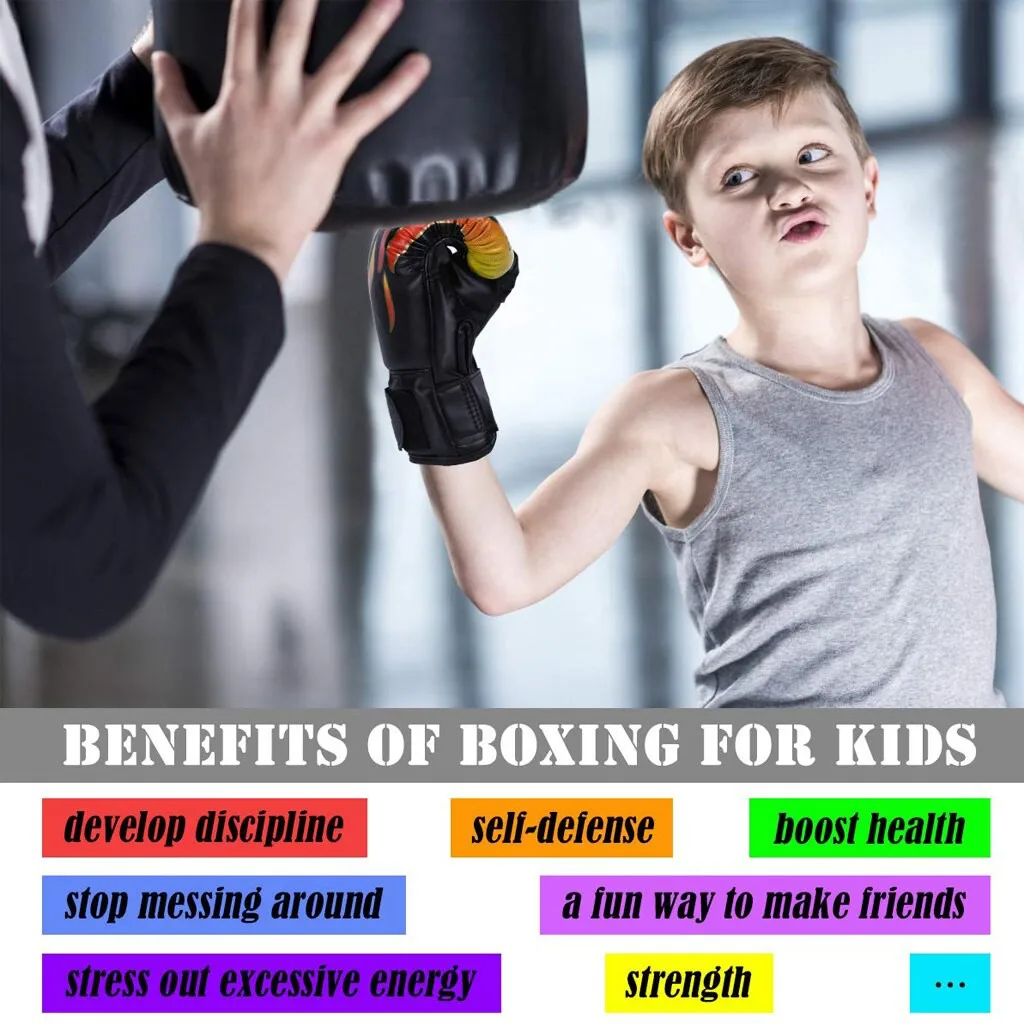 WOSWEIR 6OZ Kids Boxing Gloves Free Fight MMA Sanda Training Equipment PU Leather Kick Boxing Punching Karate Muay Thai Guantes