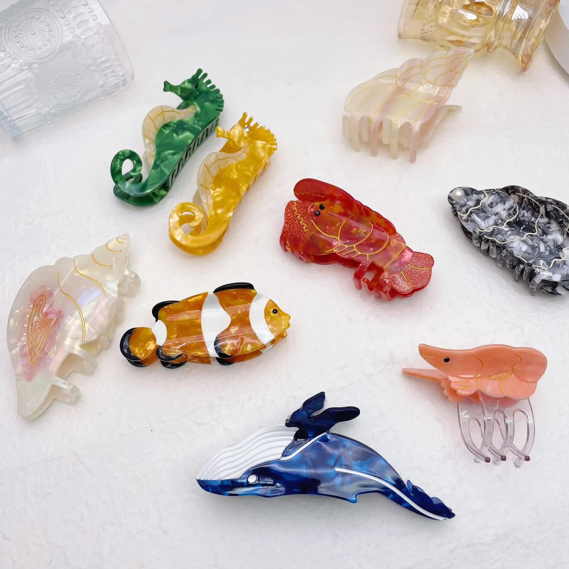 Korean Fashion Animal Marine Organism Hair Clamp Clips Acetic Acid Shark Mouth Hair Claw Clips for Women