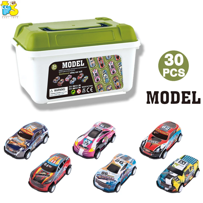 Mini alloy small car 30PCS for kids 1:64 vehicles die-cast metal pull back cars toys set with storage box boy toy