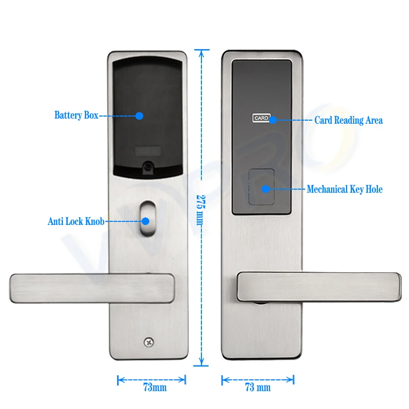 Stainless Steel ANSI Mortise Security Electronic Smart RFID Card Key Hotel Door Lock with Management Software System
