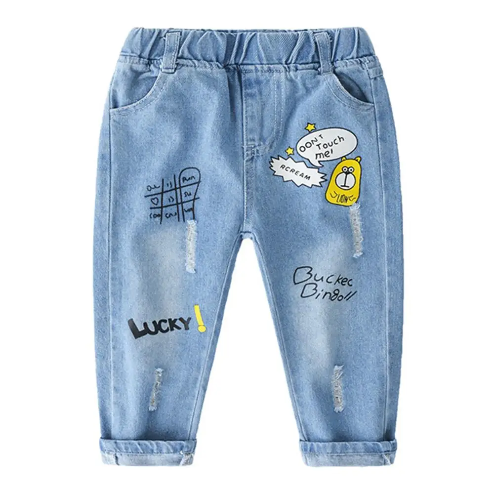 
What&why Wholesale Elastic Waist Design Toddler Denim Cartoon Cute Jeans Baby Boy Pants 