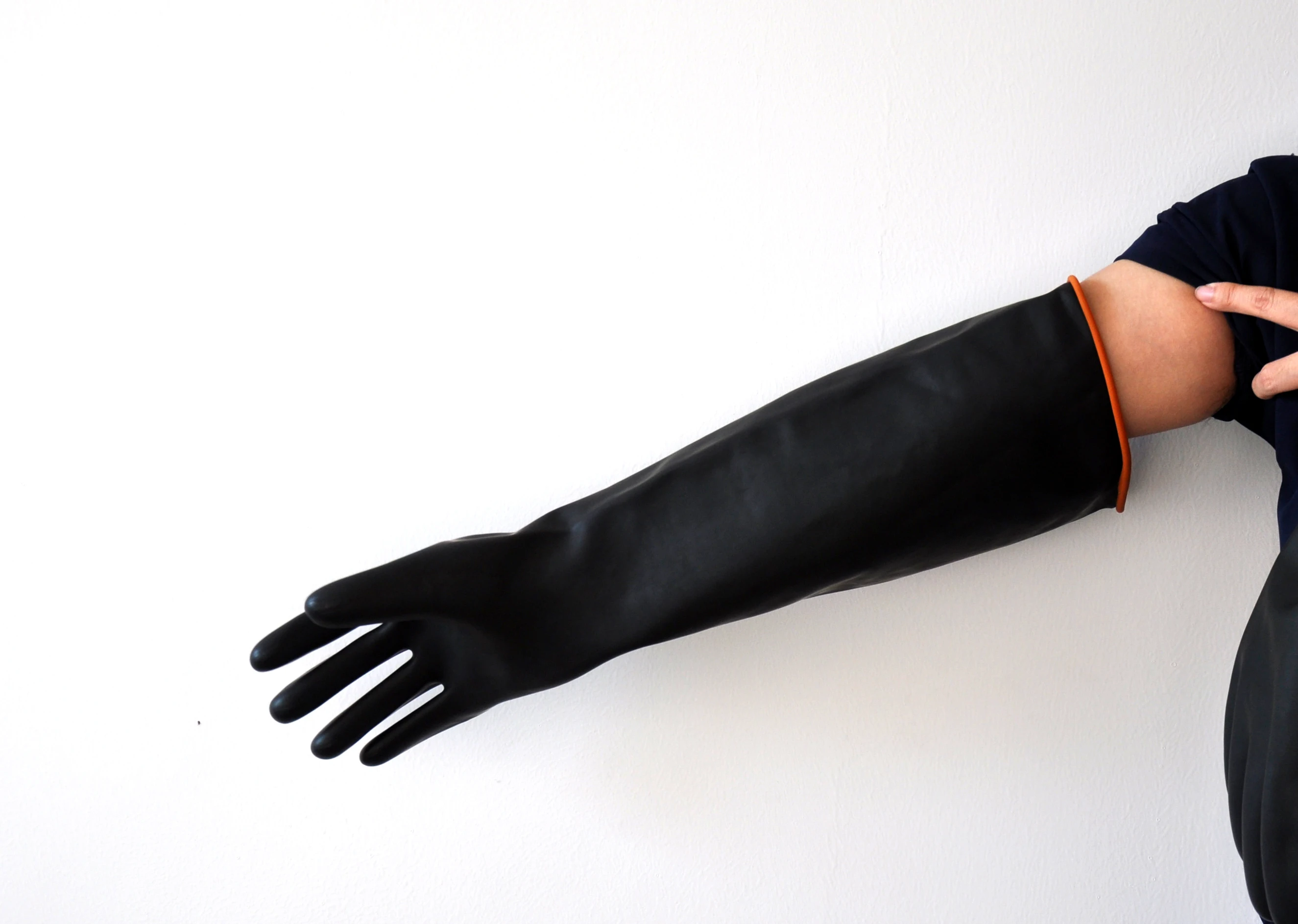 290g industrial latex rubber working gloves latex long sleeve black and orange