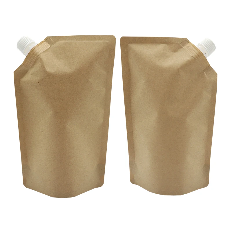 Custom Printed Eco-friendly Compostable 1000ml Kraft Paper Spout Pouch Shampoo Refill Bag Liquid Packaging Pouches
